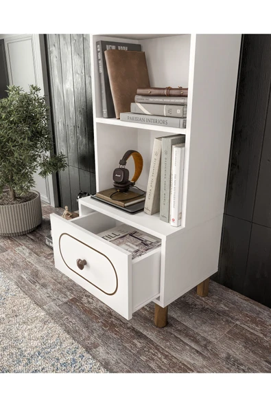 KZNMOB HOME Bohem Tarzda Çekmeceli Kitaplık Beyaz - Tamamı 1. Kalite MDF - Resim 2