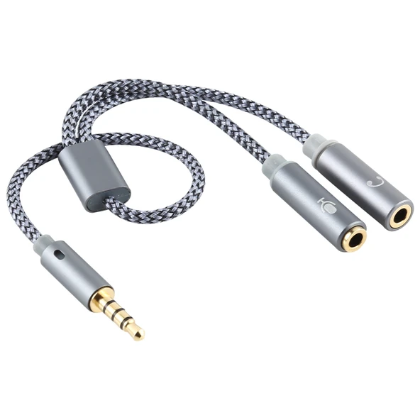 HY191 2si1 Arada 3.5mm Erkek Mikrofon ve Ses Kadın Örgülü Kablo 26cm - 2
