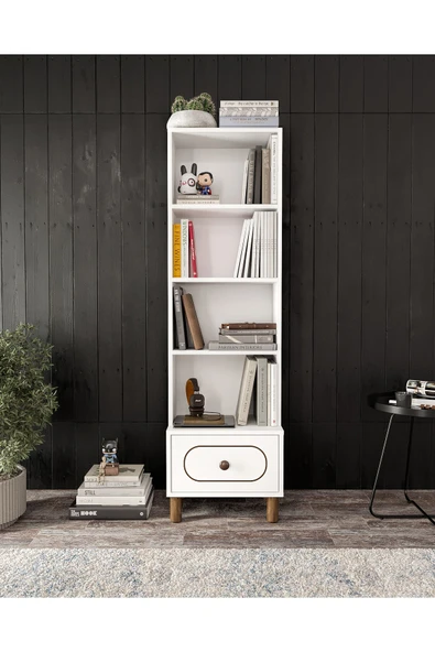 KZNMOB HOME Bohem Tarzda Çekmeceli Kitaplık Beyaz - Tamamı 1. Kalite MDF - Resim 4