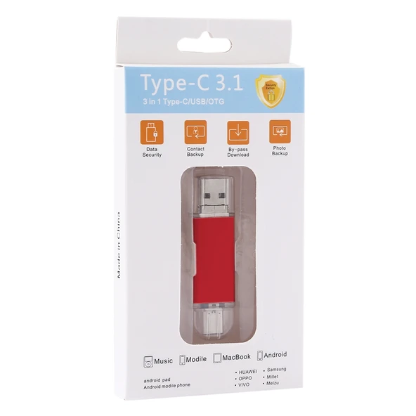 32GB 3 in 1 USB-C Type-C USB 20 OTG Flash Bellek Kirmizi - 4