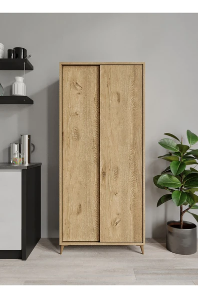 KZNMOB HOME Sürgülü Çok Amaçlı Meşe Mutfak Dolabı, Erzak Dolabı, Kavanoz Dolabı, Kiler Dolabı - 2