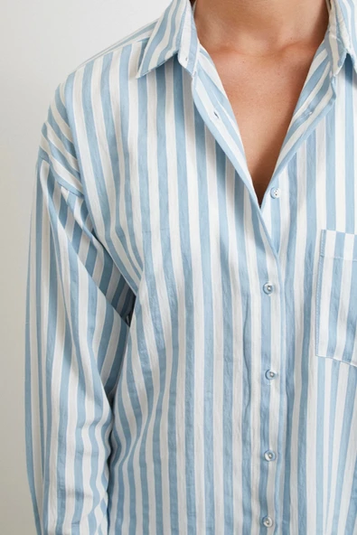 Multi Çizgili Cepli Gömlek Mavi - Resim 5