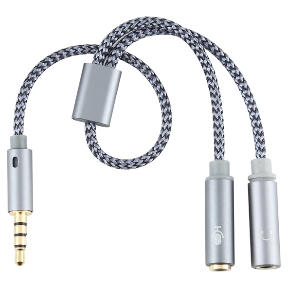 HY191 2si1 Arada 3.5mm Erkek Mikrofon ve Ses Kadın Örgülü Kablo 26cm - 3