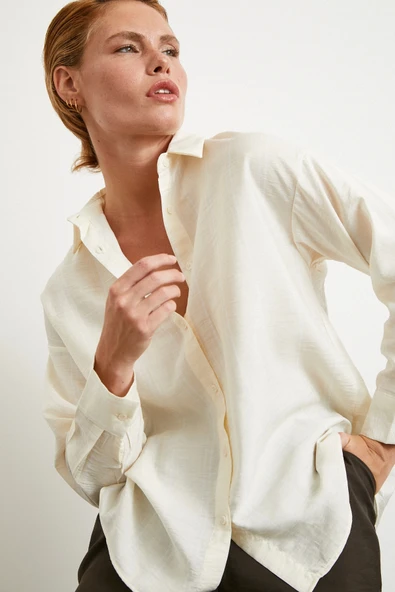 Çift Çizgili Modal Gömlek Ekru ürün görseli