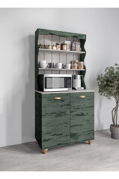 KZNMOB HOME Bohem Tarzda Kahve Köşesi Kaktüs Yeşili, Erzak Dolabı, Kiler Dolabı, Çok Amaçlı Mutfak Dolabı ürün görseli