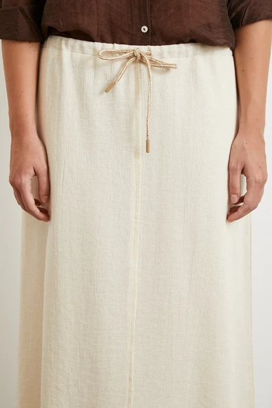 Beli Lastikli Astarlı Hasır Etek Krem - Resim 5