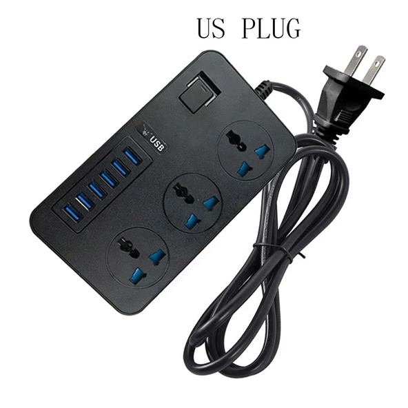 T09 3000W Yüksek Güç Çok Fonksiyonlu 3 Delikli Uluslararası Evrensel Priz 6 USB Akıllı Şarjlı ABD Prizi