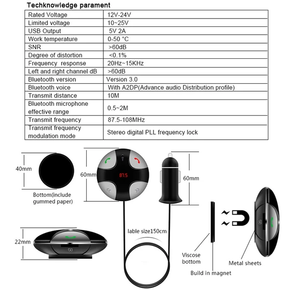 FM29B Bluetooth FM Verici Eller Serbest Araç Kiti ve Araç Şarj Cihazı - 12