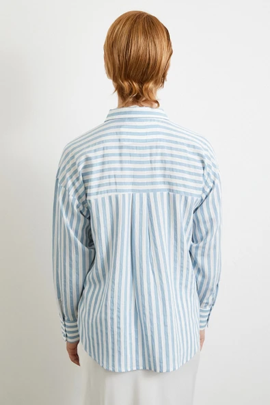 Multi Çizgili Cepli Gömlek Mavi - Resim 6