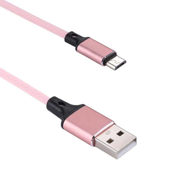 1 Metre 2A Çıkışlı USB Mikro USB Naylon Örgü Veri Senkronizasyon ve Şarj Kablosu Pembe - 3