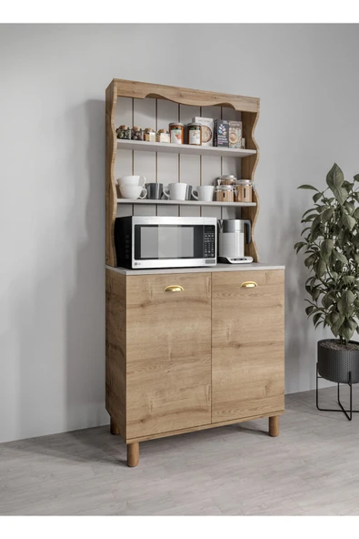KZNMOB HOME Bohem Tarzda Kahve Köşesi Bahar Meşe, Erzak Dolabı, Kiler Dolabı, Çok Amaçlı Mutfak Dolabı ürün görseli