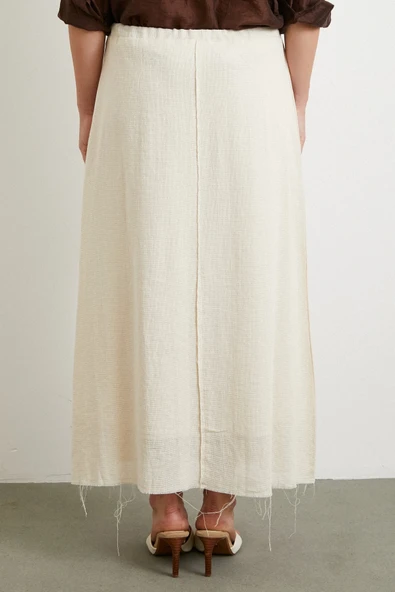 Beli Lastikli Astarlı Hasır Etek Krem - Resim 6