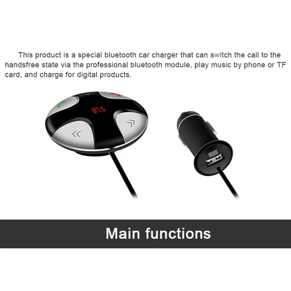 FM29B Bluetooth FM Verici Eller Serbest Araç Kiti ve Araç Şarj Cihazı - 5