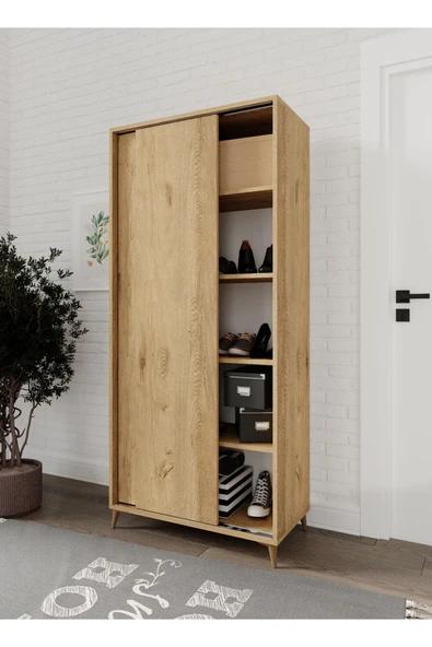 KZNMOB HOME Sürgülü Çok Amaçlı Ayakkabı Dolabı, Ayakkabılık Meşe - Tamamı 1. Kalite Mdf - 3