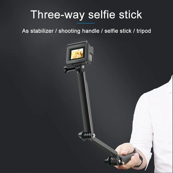 3 Yollu Monopod Tripod ve Tutacak Taşınabilir Sihirli Montaj Selfie Çubuğu GoPro Hero Serisi ve Diğer Aksiyon Kameraları için Uzatma Boyu 20-62cm - 9