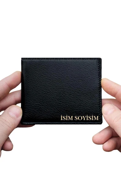 Siyah Hakiki Deri Cüzdan Kişiye Özel İsim Baskılı 12 Kartlık Ve Çift Para Bölmeli İnce Model ürün görseli