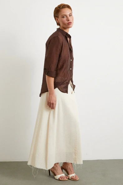 Beli Lastikli Astarlı Hasır Etek Krem - Resim 2