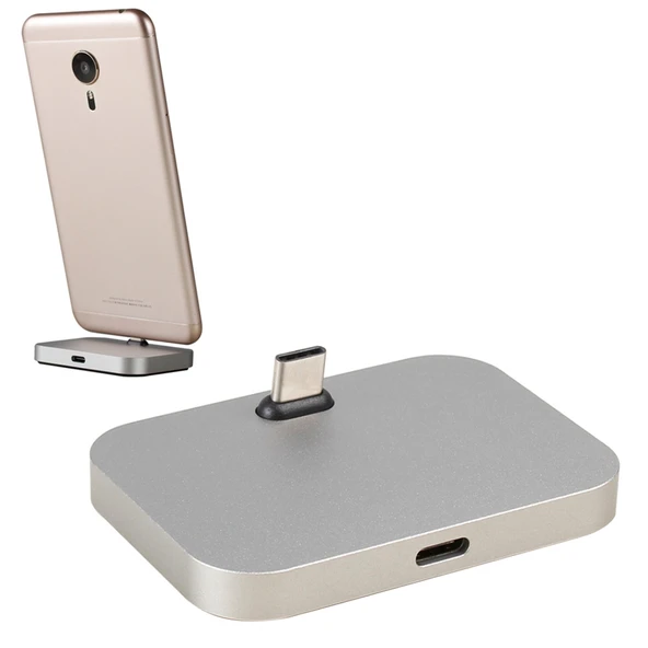 USB C Tipi Alüminyum Masaüstü Şarj İstasyonu Gri