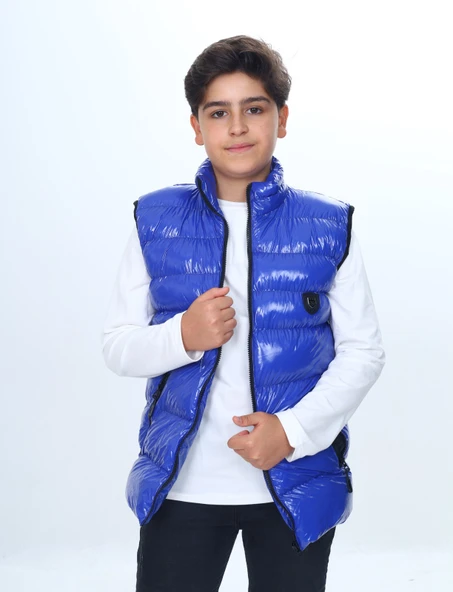 Toontoy Erkek Çocuk  Su İtici Dik Yaka Fermuarlı Cepli Parlak Şişme Yelek - 12