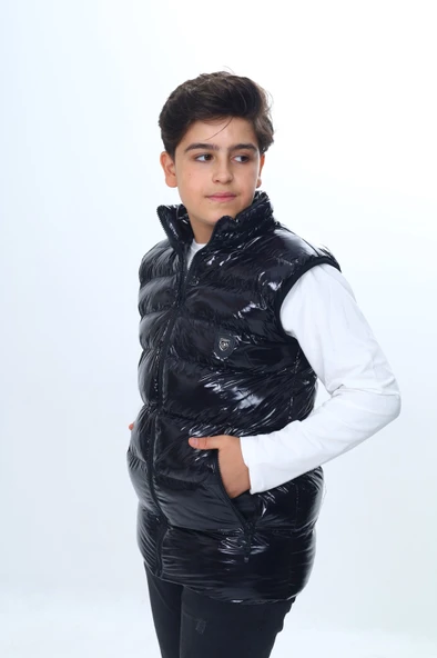 Toontoy Erkek Çocuk  Su İtici Dik Yaka Fermuarlı Cepli Parlak Şişme Yelek - 4