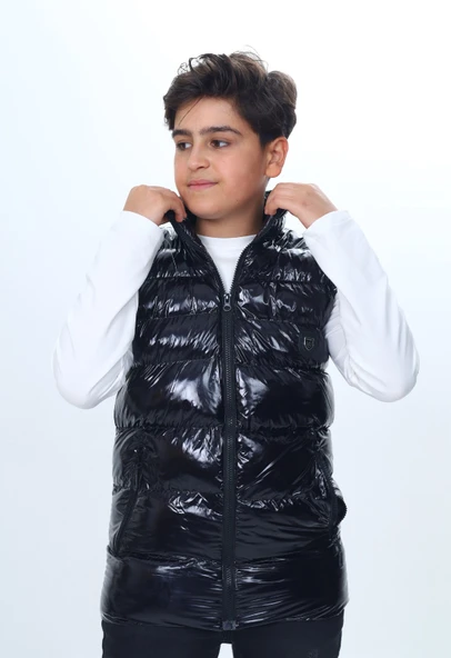 Toontoy Erkek Çocuk  Su İtici Dik Yaka Fermuarlı Cepli Parlak Şişme Yelek - 9