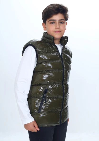 Toontoy Erkek Çocuk  Su İtici Dik Yaka Fermuarlı Cepli Parlak Şişme Yelek - 11