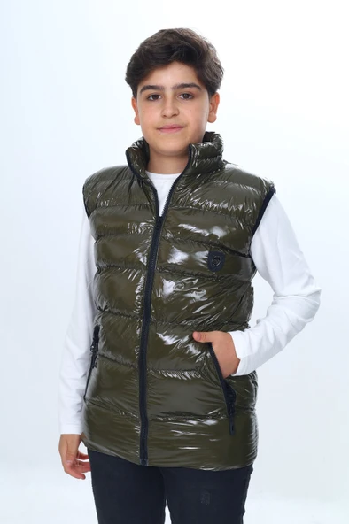 Toontoy Erkek Çocuk  Su İtici Dik Yaka Fermuarlı Cepli Parlak Şişme Yelek - 8