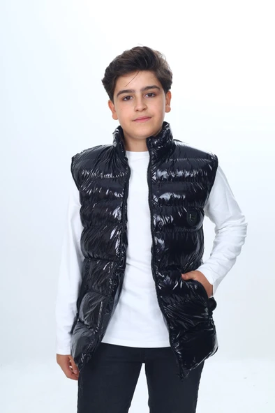 Toontoy Erkek Çocuk  Su İtici Dik Yaka Fermuarlı Cepli Parlak Şişme Yelek