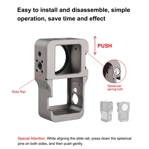 PULUZ CNC Alüminyum Alaşımlı Kafes DJI Action 2 için Titanyum Renk - 4