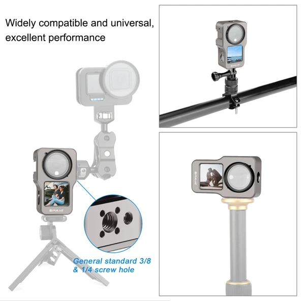 PULUZ CNC Alüminyum Alaşımlı Kafes DJI Action 2 için Titanyum Renk - 5