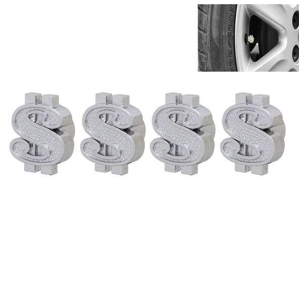 Evrensel 8mm Plastik Araba Lastik Sibop Kapağı 4lü Set Gümüş