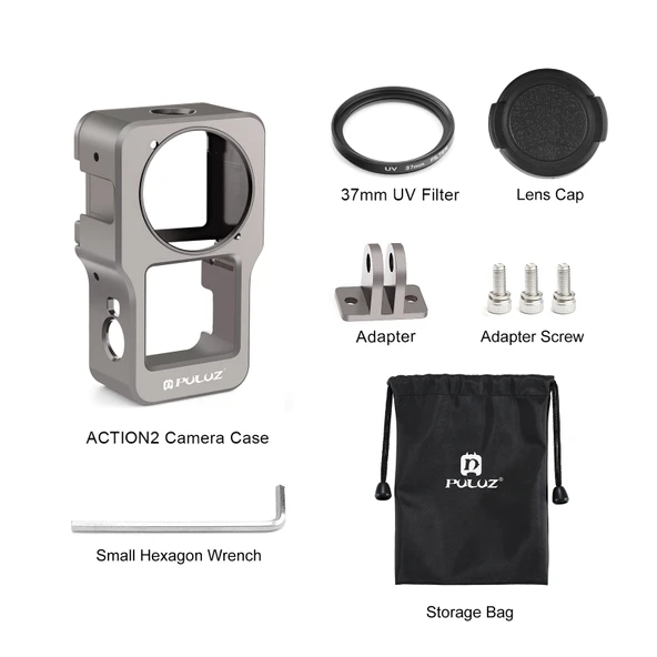 PULUZ CNC Alüminyum Alaşımlı Kafes DJI Action 2 için Titanyum Renk - 7