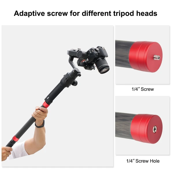 PULUZ Karbon Fiber Uzatılabilir Monopod Çubuk DJI MOZA Feiyu V2 Zhiyun G5 SPG Gimbal Kırmızı 35cm - 4