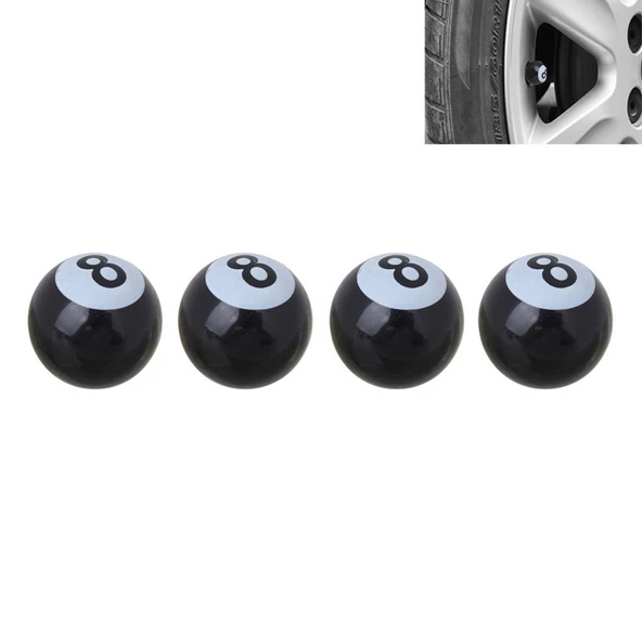 Evrensel 8mm Amerikan Bilardo No8 Topu Stil Plastik Araba Lastik Sibop Kapağı 4lü Siyah