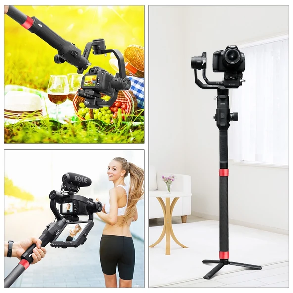 PULUZ Karbon Fiber Uzatılabilir Monopod Çubuk DJI MOZA Feiyu V2 Zhiyun G5 SPG Gimbal Kırmızı 35cm - 5