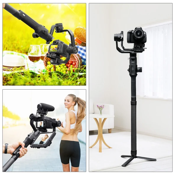 PULUZ Karbon Fiber Uzatılabilir Monopod Çubuk DJI MOZA Feiyu V2 Zhiyun G5 SPG Gimbal Siyah 35cm - 5