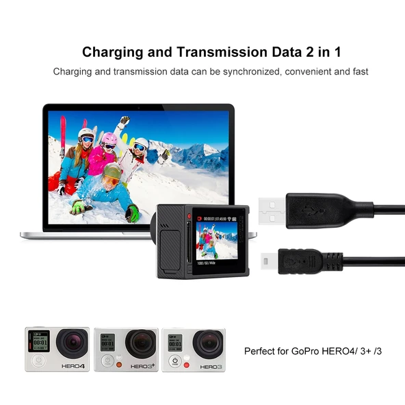 GoPro HERO4 3 Plus 3 Uyumlu Mini 5 Pin USB Senkronizasyon ve Şarj Kablosu 1.5 Metre - 3