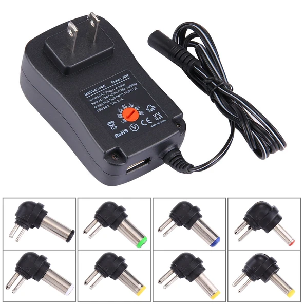 US Prizli Evrensel 30W Güç Adaptörü 5V 2.1A USB Portlu 6 Uçlu 1.2 Metre Kablo