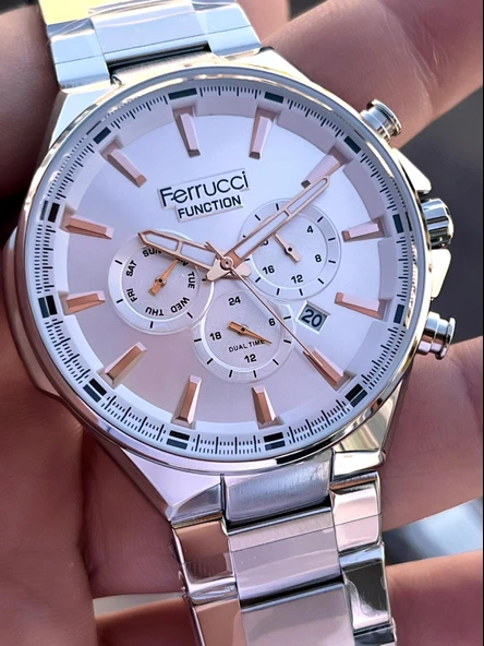 Ferrucci 2 Yıl Garantili Çelik Kordon İç Kadran Özellikleri Aktif 3 Atm Erkek Kol Saati EF.12654.05 - Resim 4