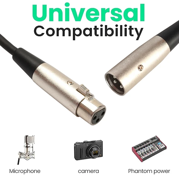 5 Metre 3 Pin XLR Erkek - Dişi Mikrofon Korumalı Kablo - 5
