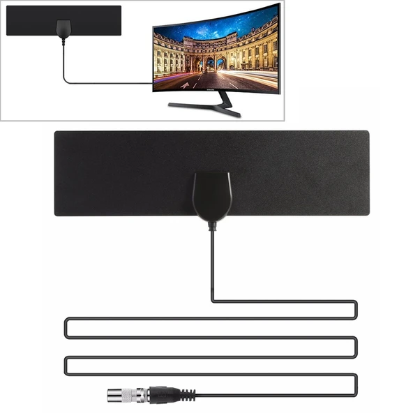 25 Mil Menzilli 28dBi Yüksek Kazançlı Dijital HDTV İç ve Dış Mekan TV Anteni 3.7m Koaksiyel Kablo ve IEC Adaptörlü