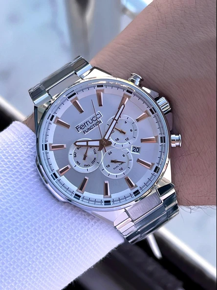 Ferrucci 2 Yıl Garantili Çelik Kordon İç Kadran Özellikleri Aktif 3 Atm Erkek Kol Saati EF.12654.05 - Resim 2