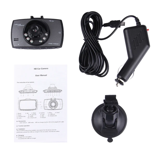 Araba DVR Kamerasi 2.7 Inç LCD Ekran 480P 1.3MP 120 Derece Genis Aci Gece Goruslu Hareket Algilayici TF Kart Destekli G Sensorlu - 7