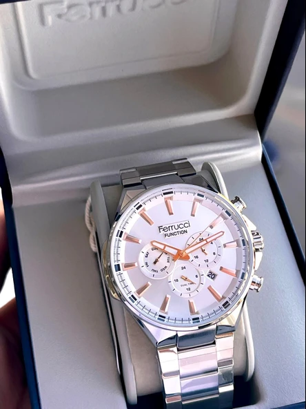 Ferrucci 2 Yıl Garantili Çelik Kordon İç Kadran Özellikleri Aktif 3 Atm Erkek Kol Saati EF.12654.05 - Resim 6