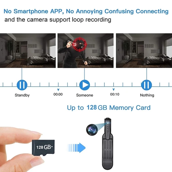 T189 Mini 720P DV Kamera Video Kaydedici Kalem 8GB Hafıza - 4