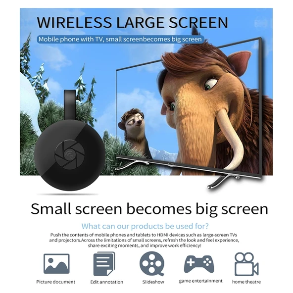 MiraScreen G2 Kablosuz WiFi Görüntü Alıcısı 5GHz 1080P TV Stick iPhone Samsung ve Diğer Akıllı Telefonlar İçin Siyah - 8
