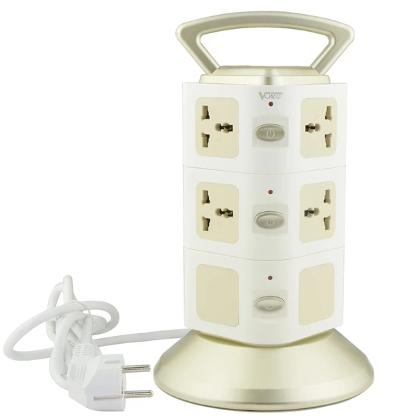 VONETS WiFi-SB-L3 3 Katmanlı 8 Prizli 2 USB Portlu RJ45 Girişli 300Mbps WiFi Tekrarlayıcı Akıllı Priz EU Fiş 2m Kablo Altın Renk - 4