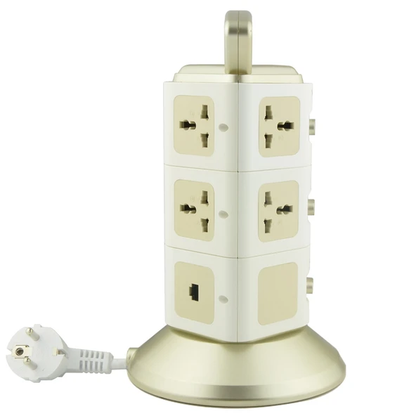 VONETS WiFi-SB-L3 3 Katmanlı 8 Prizli 2 USB Portlu RJ45 Girişli 300Mbps WiFi Tekrarlayıcı Akıllı Priz EU Fiş 2m Kablo Altın Renk - 2