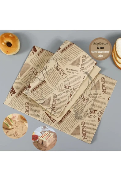 Vintage Gazete Desenli Sunum Kağıdı 50 Adet - Resim 2