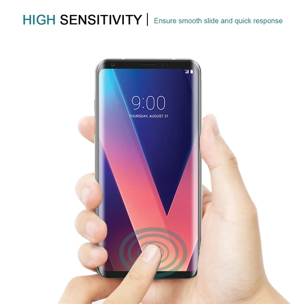 LG V30 Uyumlu 026mm 9H Sertlik 3D Kavisli Tam Ekran Temperli Cam Ekran Koruyucu Siyah - 5